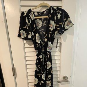 Lulu’s Lake Como Navy Floral High-Low Wrap Dress